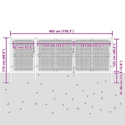 Cancello da Giardino in Rete Argento 400x125 cm in Acciaio Zincato | homemem39