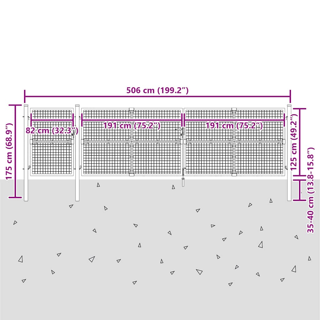 Cancello da Giardino in Rete Argento 500x125 cm in Acciaio Zincato | homemem39