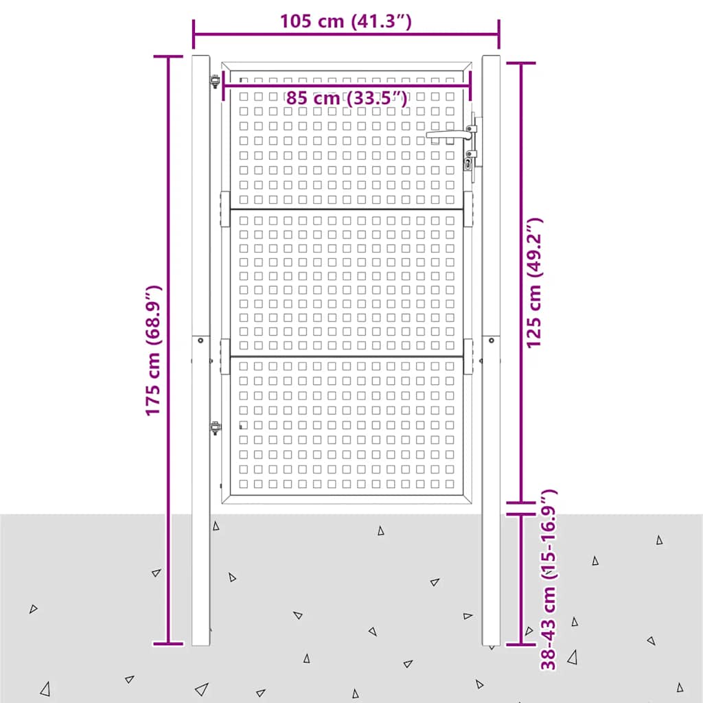 Cancello da Giardino Antracite 100x125 cm in Acciaio | homemem39