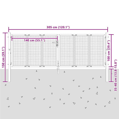 Cancello da Giardino Antracite 300x100 cm in Acciaio | homemem39