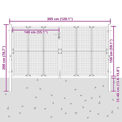 Cancello da Giardino Antracite 300x150 cm in Acciaio | homemem39