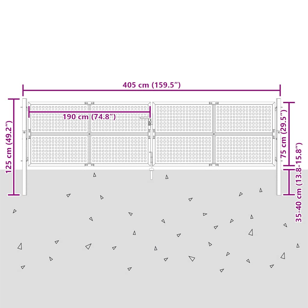 Cancello da Giardino Antracite 400x125 cm in Acciaio | homemem39