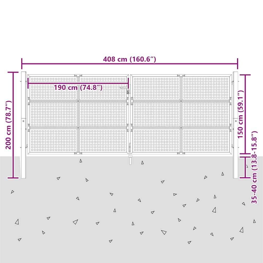 Cancello da Giardino Antracite 400x150 cm in Acciaio | homemem39