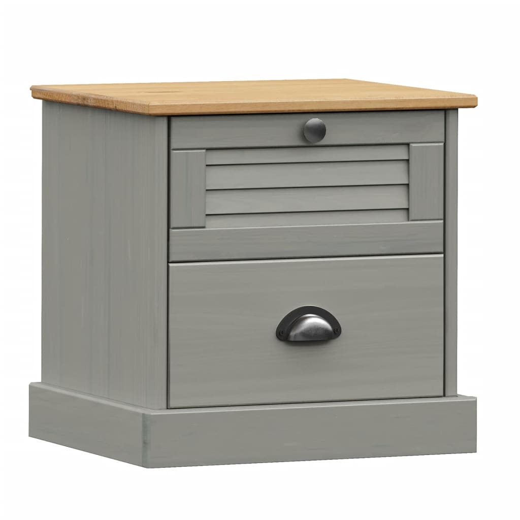 Comodino VIGO Grigio 42x35x42 cm in Legno Massello di Pino | homemem39
