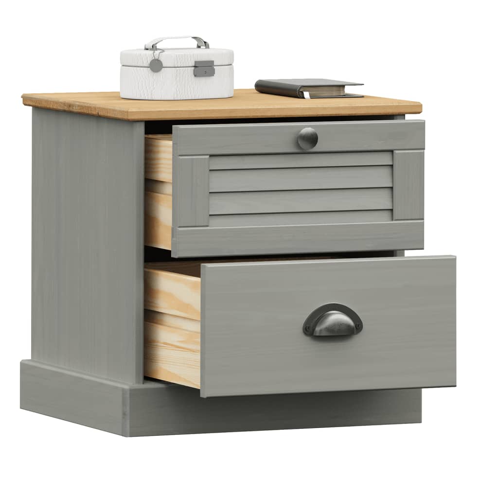 Comodino VIGO Grigio 42x35x42 cm in Legno Massello di Pino | homemem39