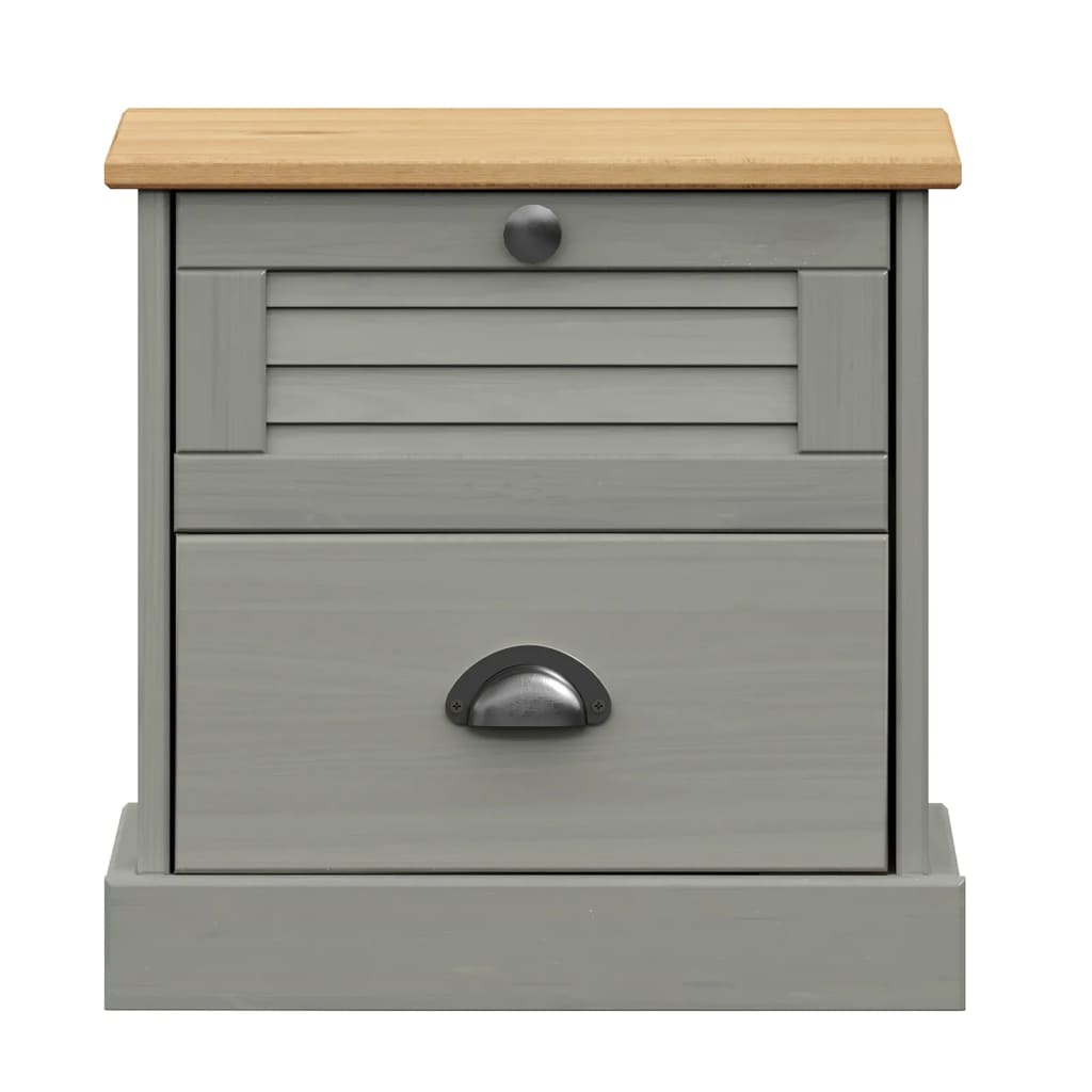 Comodino VIGO Grigio 42x35x42 cm in Legno Massello di Pino | homemem39