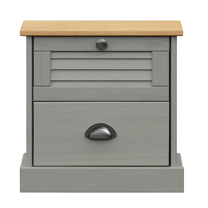 Comodino VIGO Grigio 42x35x42 cm in Legno Massello di Pino | homemem39