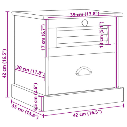 Comodino VIGO Grigio 42x35x42 cm in Legno Massello di Pino