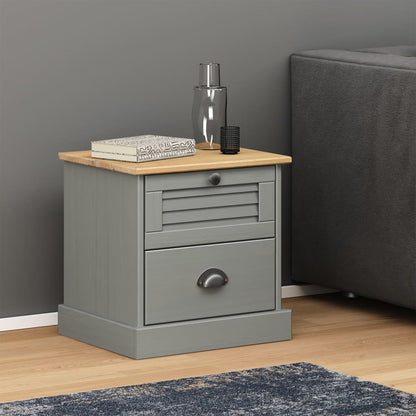 Comodino VIGO Grigio 42x35x42 cm in Legno Massello di Pino | homemem39