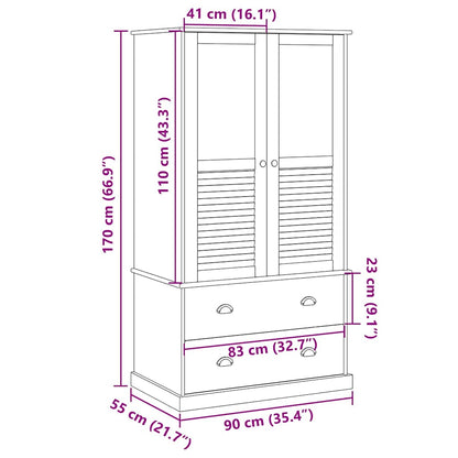 Armadio VIGO 90x55x170 cm in Legno Massello di Pino