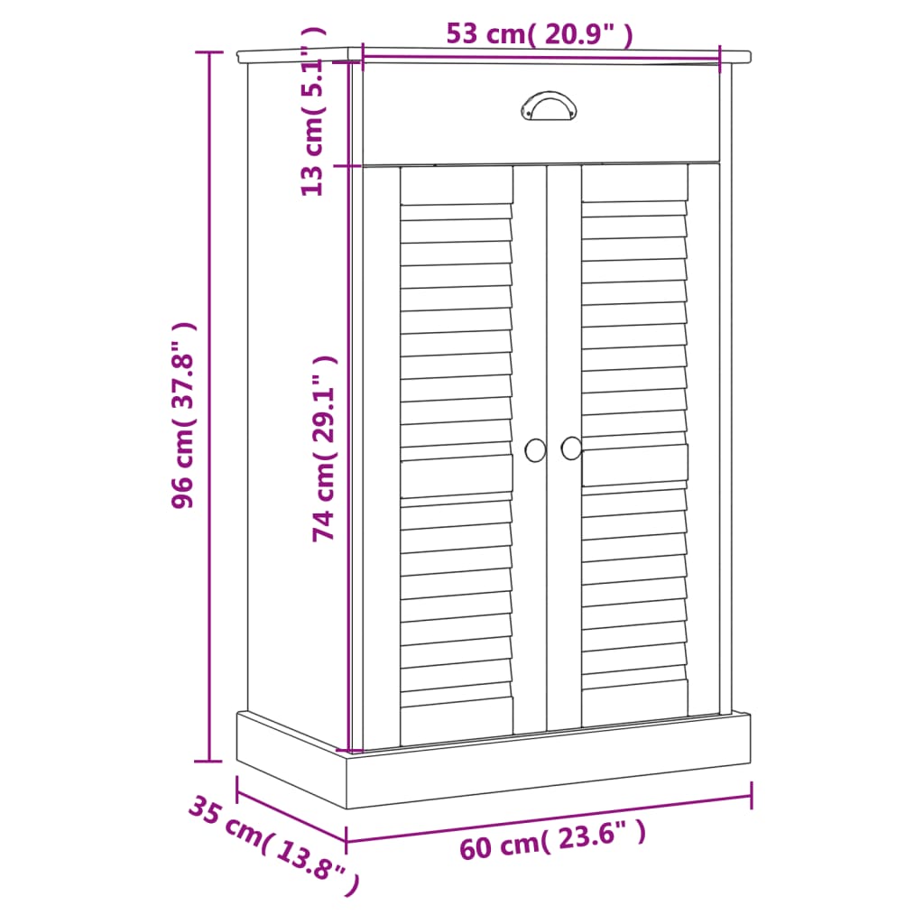 Scarpiera VIGO 60x35x96 cm in Legno Massello di Pino