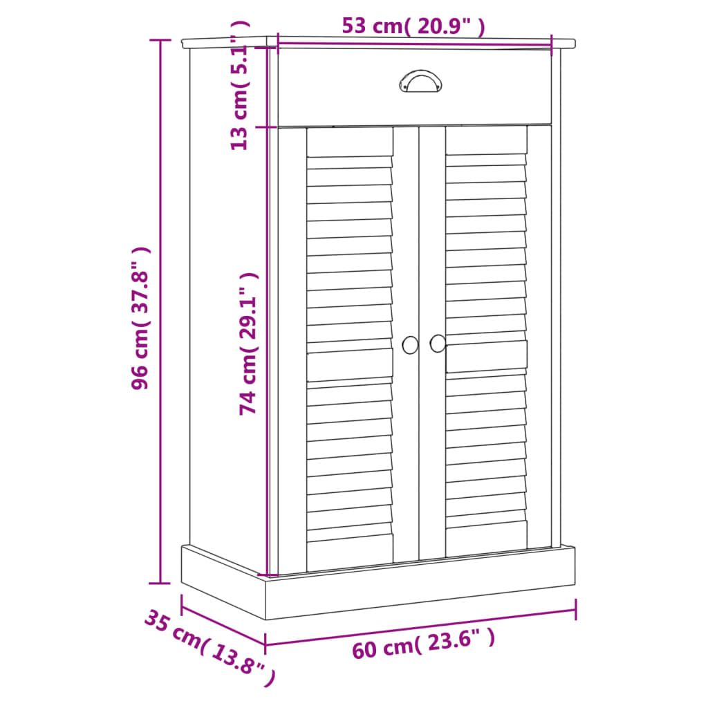 Scarpiera VIGO 60x35x96 cm in Legno Massello di Pino Bianco