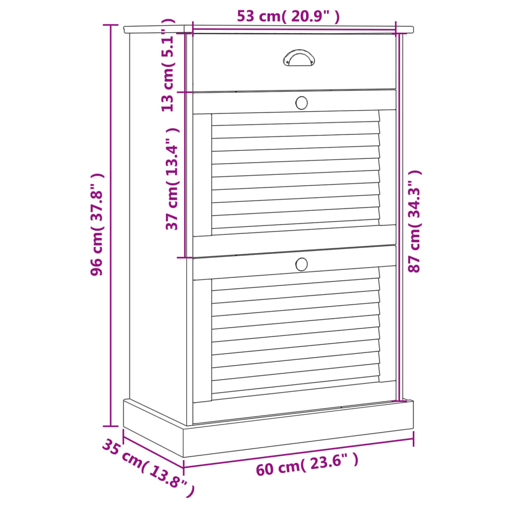 Scarpiera VIGO 60x35x96 cm in Legno Massello di Pino Bianco - homemem39