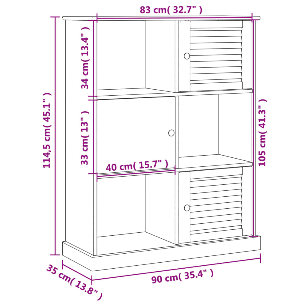 Libreria VIGO 90x35x114,5 cm in Legno Massello di Pino