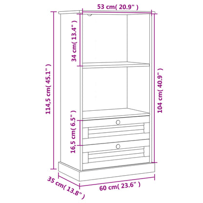 Libreria VIGO 60x35x114,5 cm in Legno Massello di Pino Bianco