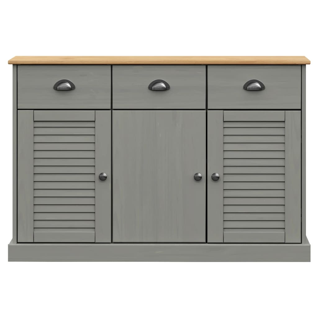 Credenza Cassetti VIGO 113x40x75 cm Legno Massello Pino Grigio - homemem39