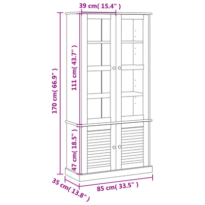 Vetrina VIGO 85x35x170 cm in Legno Massello di Pino Bianco