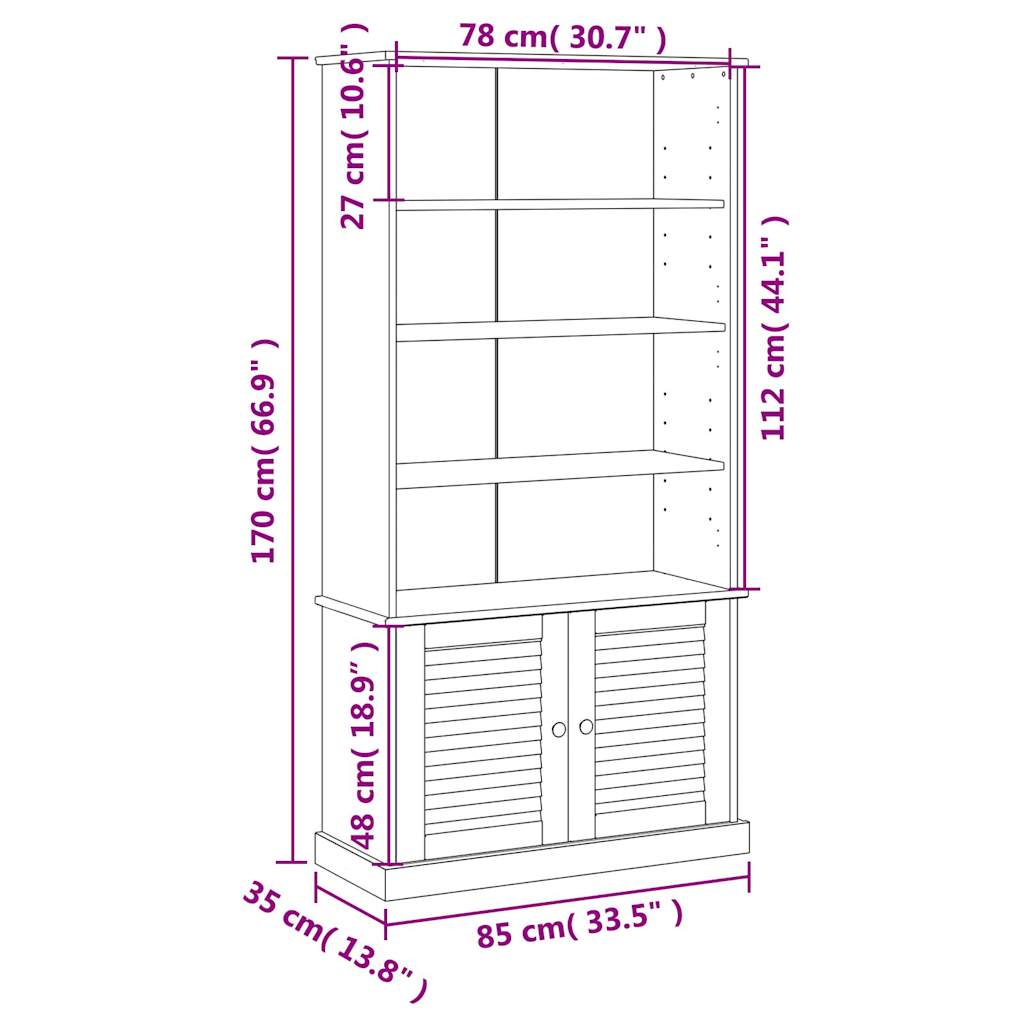 Libreria VIGO 85x35x170 cm in Legno Massello di Pino | homemem39