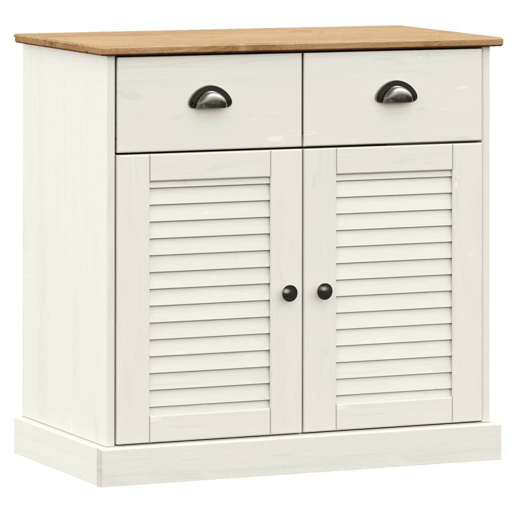 Credenza Cassetti VIGO Bianco 78x40x75 cm Legno Massello Pino