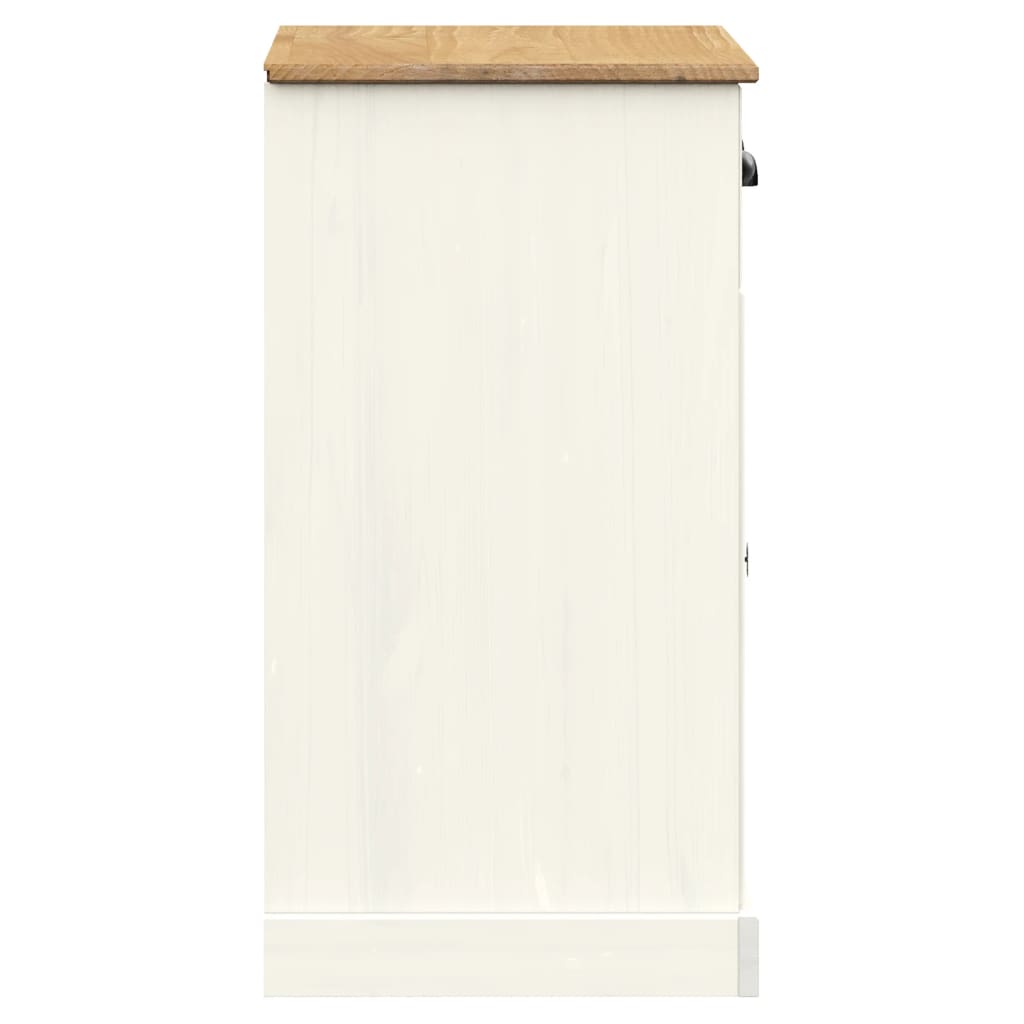 Credenza Cassetti VIGO Bianco 78x40x75 cm Legno Massello Pino