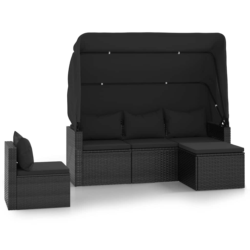 Set Divani da Giardino 4 pz con Cuscini Nero in Polyrattan
