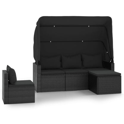Set Divani da Giardino 4 pz con Cuscini Nero in Polyrattan - homemem39