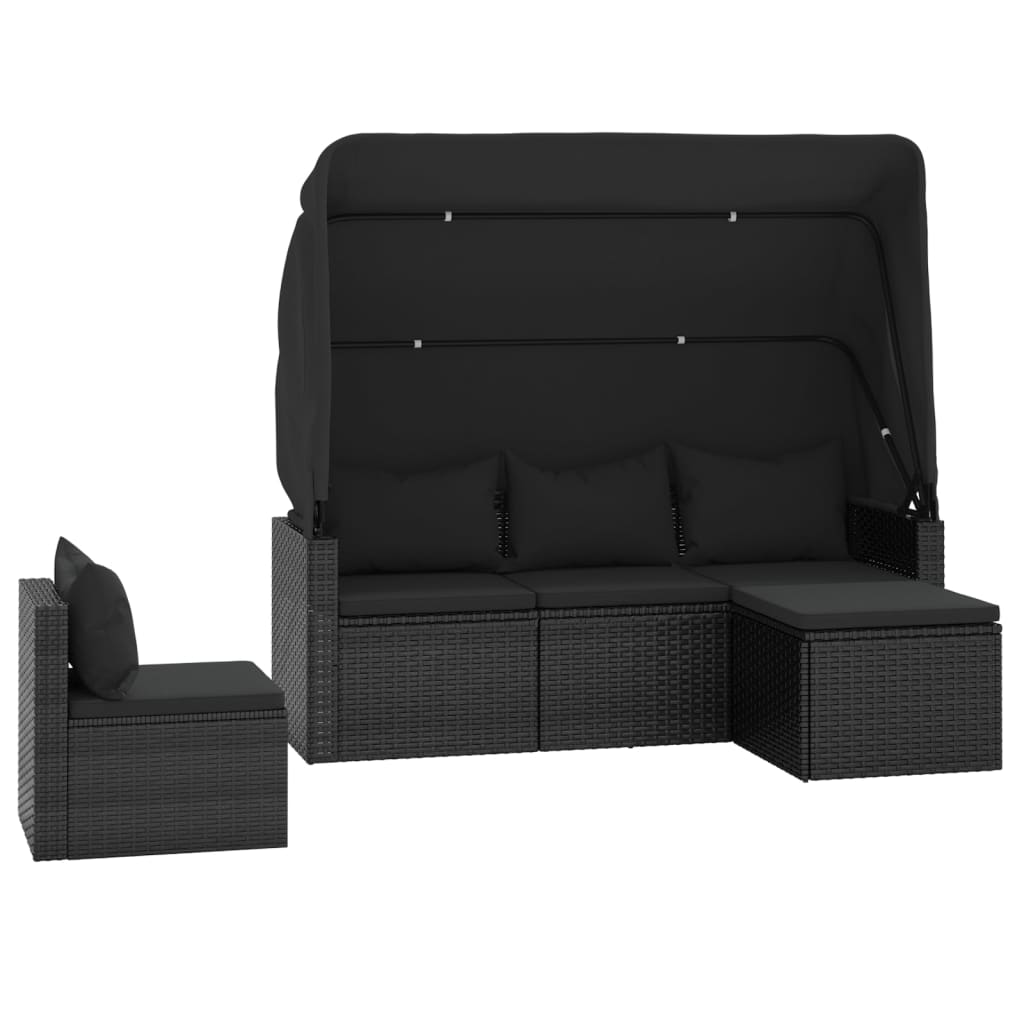 Set Divani da Giardino 4 pz con Cuscini Nero in Polyrattan