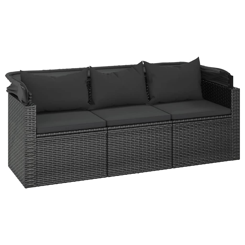 Set Divani da Giardino 4 pz con Cuscini Nero in Polyrattan