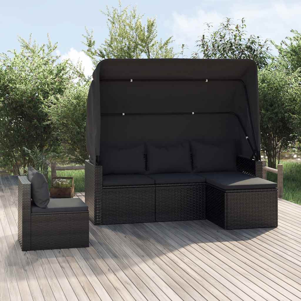 Set Divani da Giardino 4 pz con Cuscini Nero in Polyrattan | homemem39