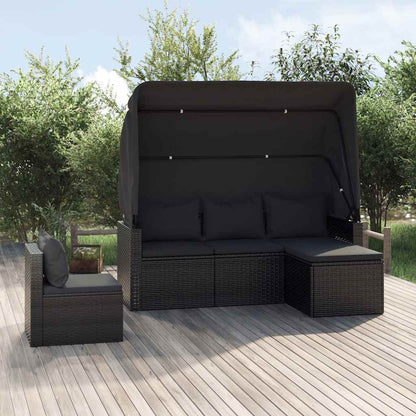 Set Divani da Giardino 4 pz con Cuscini Nero in Polyrattan | homemem39