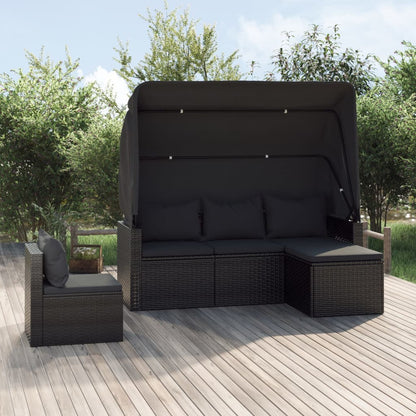 Set Divani da Giardino 4 pz con Cuscini Nero in Polyrattan - homemem39