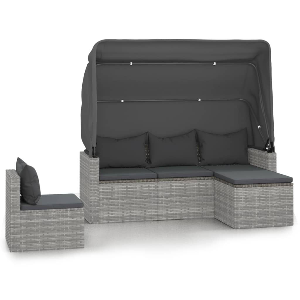 Set Divani da Giardino 4 pz con Cuscini in Polyrattan Grigio