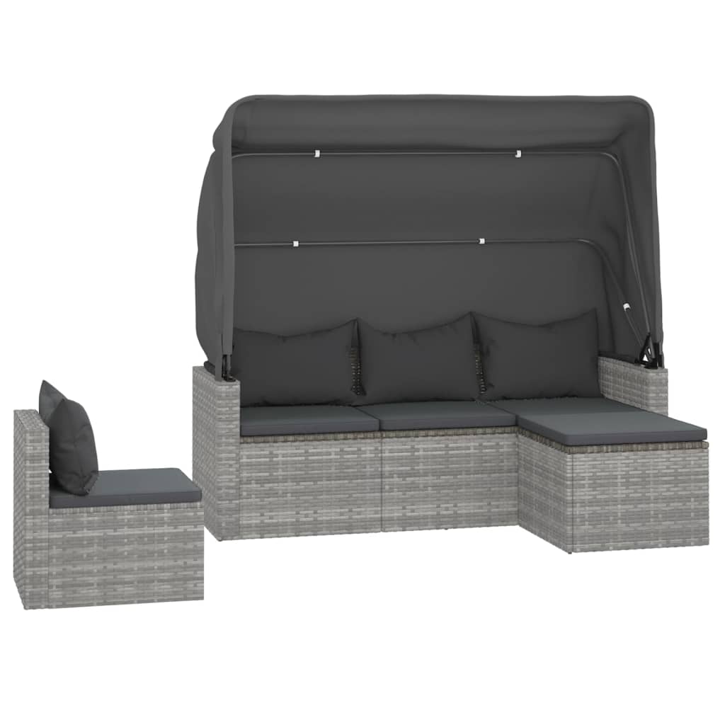 4-piece Garden Sofa Set with Gray Polyrattan Cushions