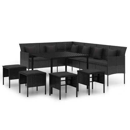 Set da Pranzo da Giardino 6 pz con Cuscini Nero in Polyrattan - homemem39