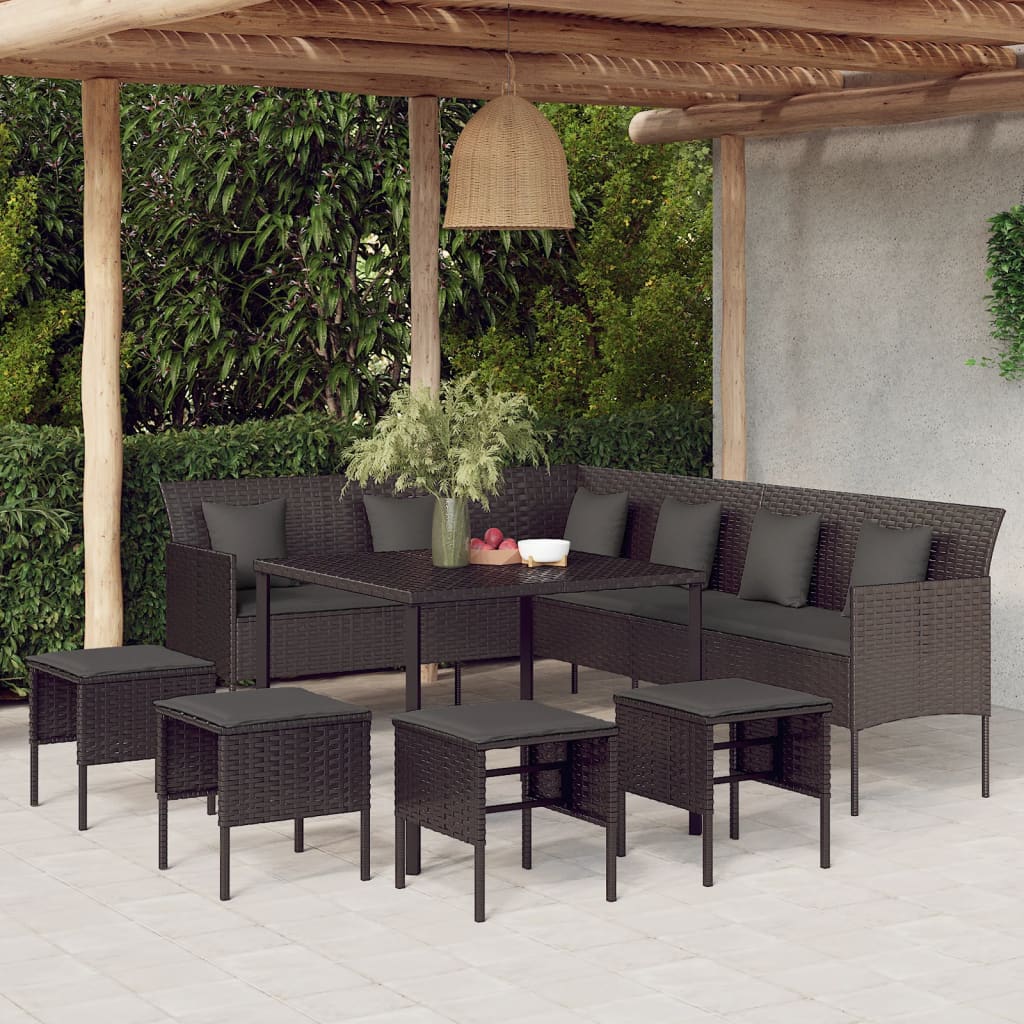 Set da Pranzo da Giardino 6 pz con Cuscini Nero in Polyrattan - homemem39