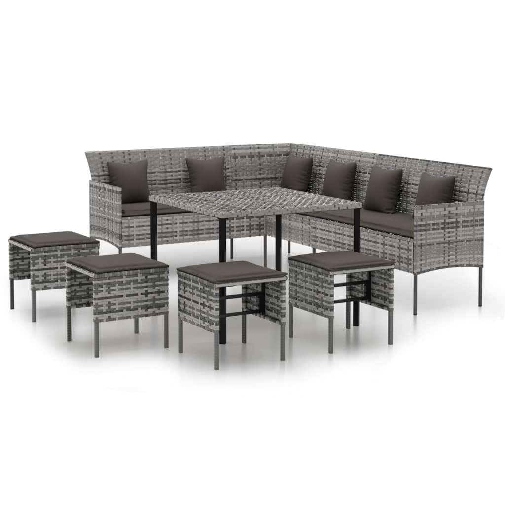 Set da Pranzo da Giardino 6 pz con Cuscini in Polyrattan Grigio - homemem39