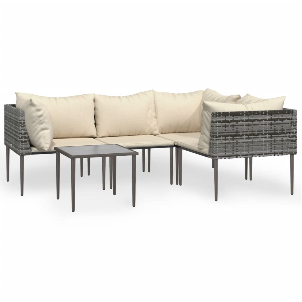 Set Divani da Giardino 5 pz con Cuscini in Polyrattan Grigio - homemem39