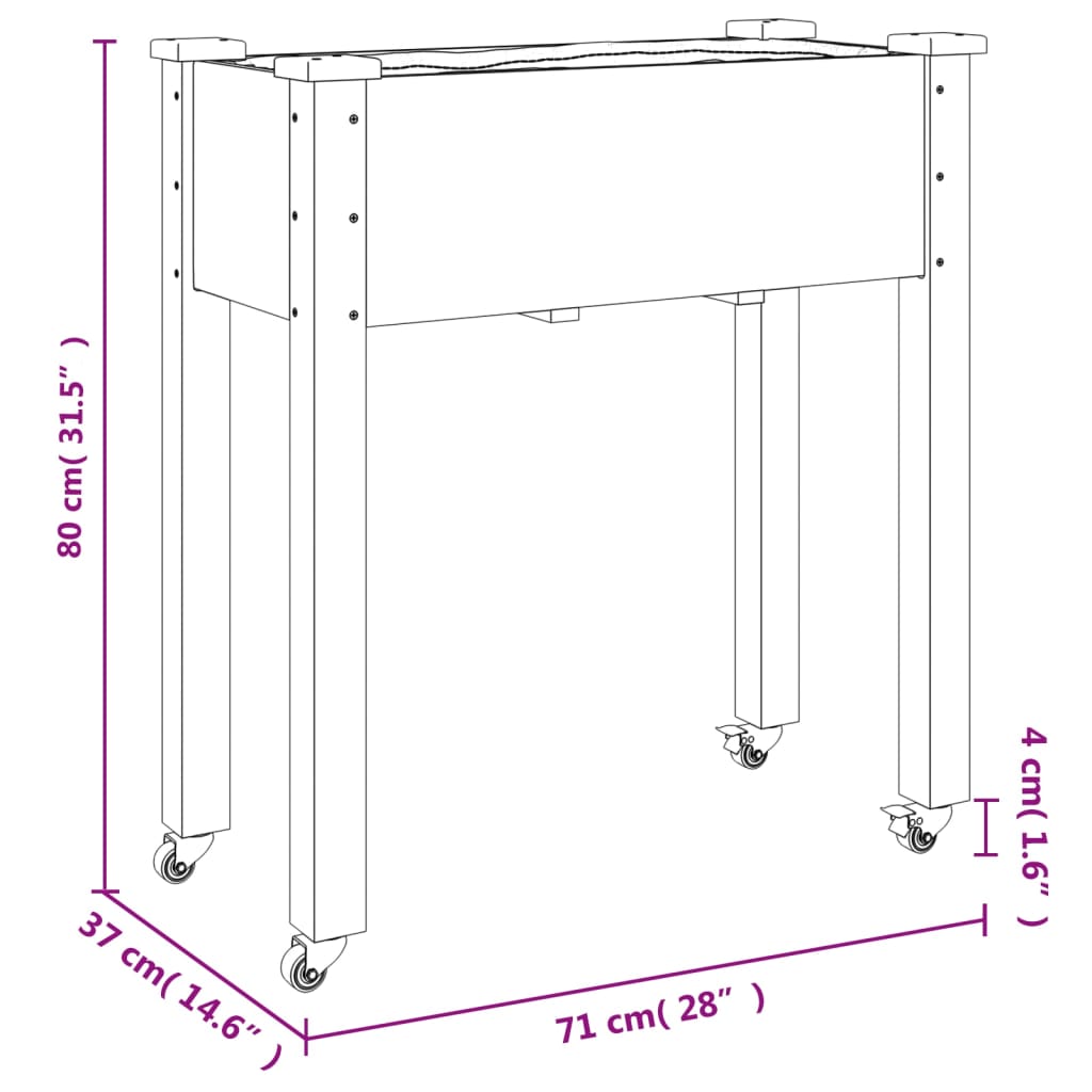 Fioriera con Ruote e Fodera 71x37x80 cm Legno Massello di Abete | homemem39