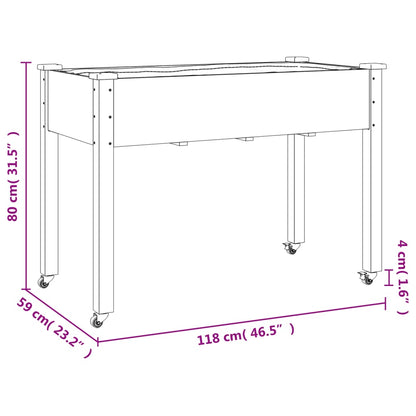 Fioriera con Ruote e Fodera 118x59x80cm Legno Massello di Abete