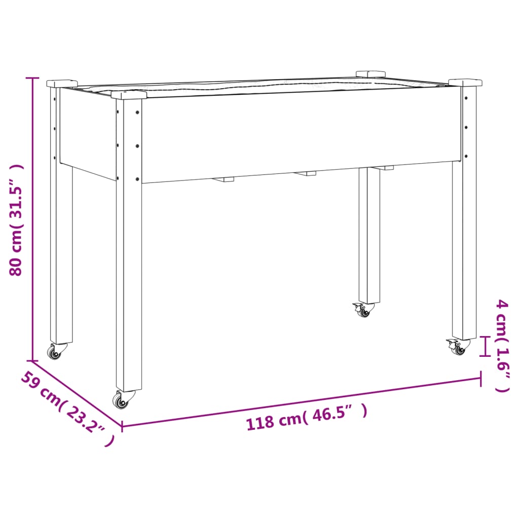 Fioriera Ruote Fodera Marrone 118x59x80cm Legno Massello Abete | homemem39