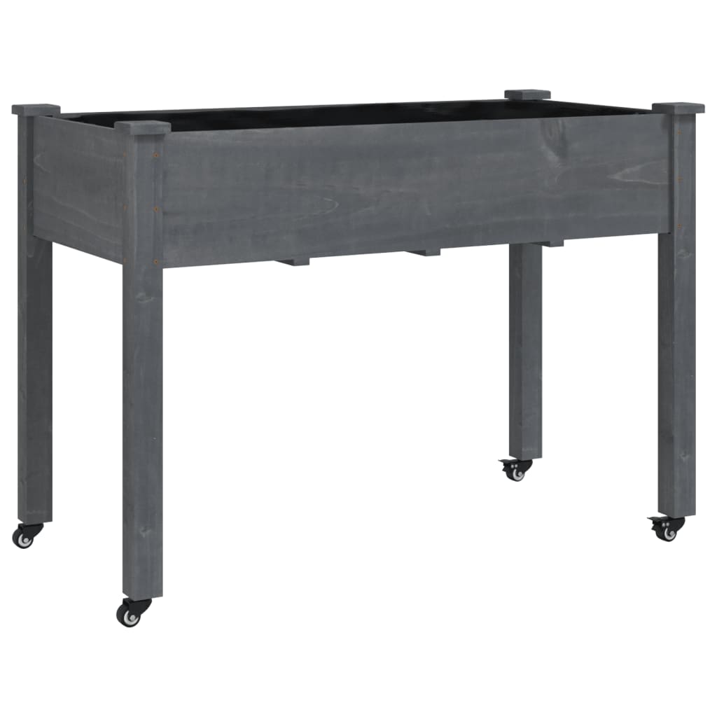 Fioriera Ruote e Fodera Grigia 118x59x80cm Legno Massello Abete - homemem39