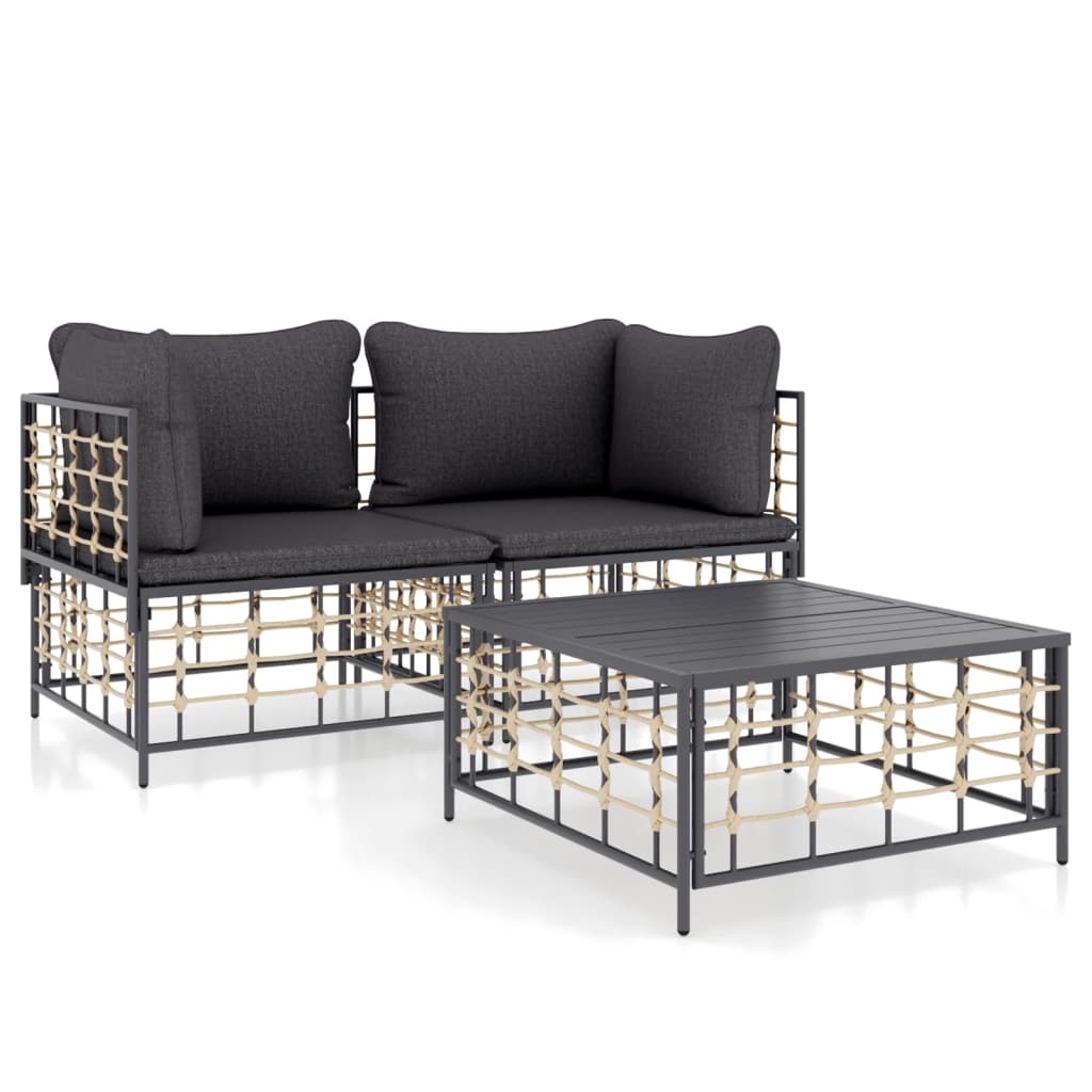 Set Divani da Giardino 3 pz con Cuscini Antracite in Polyrattan - homemem39