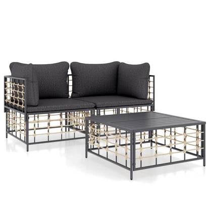 Set Divani da Giardino 3 pz con Cuscini Antracite in Polyrattan - homemem39