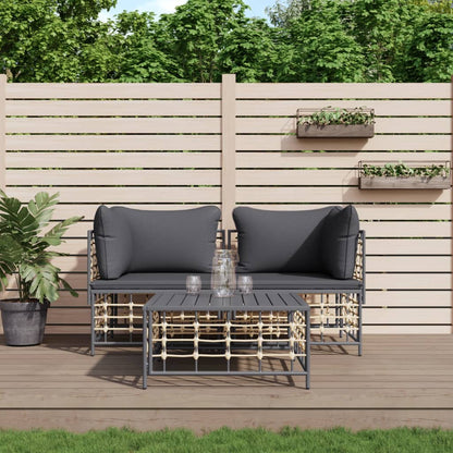 Set Divani da Giardino 3 pz con Cuscini Antracite in Polyrattan - homemem39