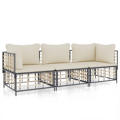 Set Divani da Giardino 3 pz con Cuscini Antracite in Polyrattan - homemem39