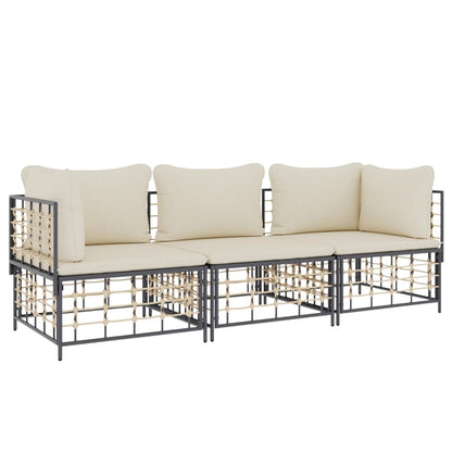 Set Divani da Giardino 3 pz con Cuscini Antracite in Polyrattan - homemem39