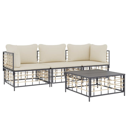 Set Divani da Giardino 4 pz con Cuscini Antracite in Polyrattan - homemem39