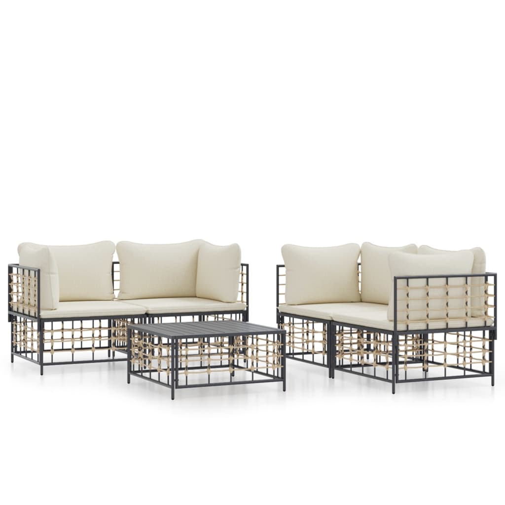 Set Divani da Giardino 5 pz con Cuscini Antracite in Polyrattan - homemem39