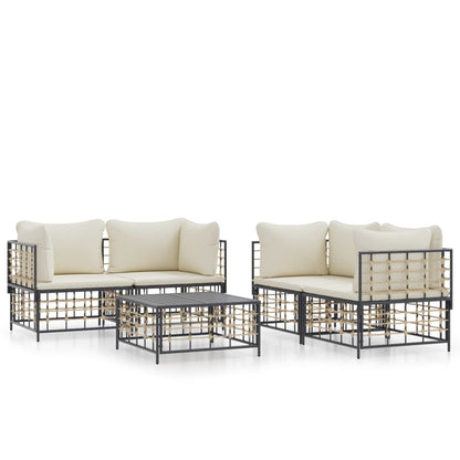 Set Divani da Giardino 5 pz con Cuscini Antracite in Polyrattan - homemem39