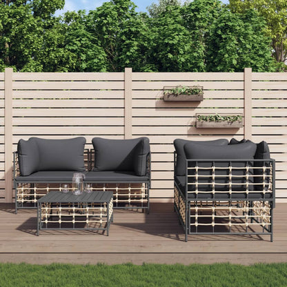 Set Divani da Giardino 5 pz con Cuscini Antracite in Polyrattan - homemem39